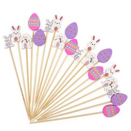 100PCS Easter Cocktail Picks 4.7 Inch, Easter Bunny Egg Decorative Long Toothpicks for Appetizers, Bamboo Sticks Sandwich Picks Fruit Skewers for Easter Party Decorations (Easter)