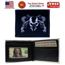 Honeywingz Two Revolver Guns Skull Head Leather Bi-Fold Bifold Wallet