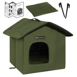 Rest-Eazzzy Cat House for Outdoor Cats, Weatherproof and Insulated Feral Cat House with Mat and Clip, Easy to Put Together, Selfwarming Cat Shelter for Winter(Olive Green, Canopy House X 1)