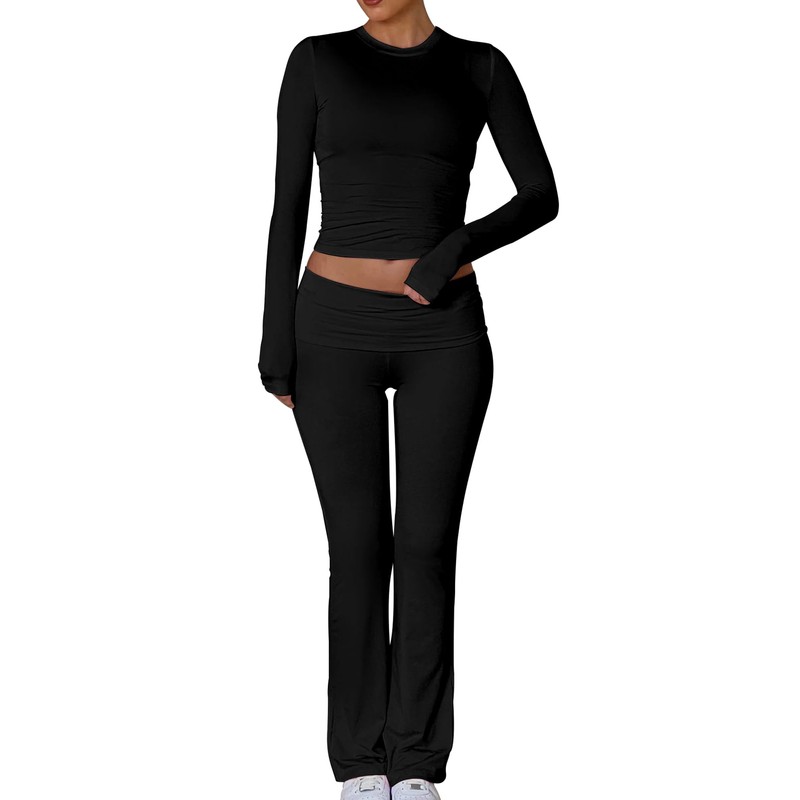 BORIFLORS Women's Workout 2 Piece Lounge Sets Long Sleeve Tops