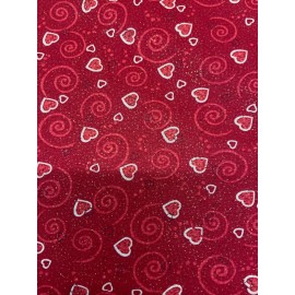 Valentine Red Pink White Heart Glitter 100% Cotton Fabric By The Half Yard