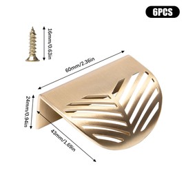 Sixfolo Pack of 6 Leaf Shape Furniture Handles, Hidden Cabinet Handles, Gold Drawer Handles, Zinc Alloy Leaf Fashion Cabinet Handles, Golden with Screws for Furniture, Kitchen Door Handles,