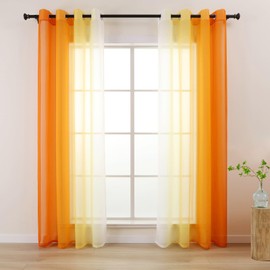 L.Z.E Orange and White Voile Curtains for Living Room Orange Ombre Sheer Curtains & Drapes for Bedroom Kitchen Bay Windows Transparent 175 cm Short Colour Gradient with Eyelet (55 Wide x 70 Drop)