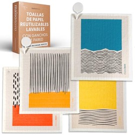 MAISONOVO Paños De Cocina Suecos - Toallas De Papel Reutilizables. Paños De Cocina Suecos para La Cocina - Paquete De 4 con Diseño Abstracto - Toallas De Papel Reutilizables
