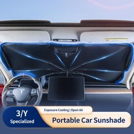 HEENVN Model Y Model 3 Windshield Sunshade Folding Front Window Shield Sunshade Full Cover Heat UV Protection for Model Y Model 3 2016-2024 Interior Accessories (Fit 2024 Model 3)