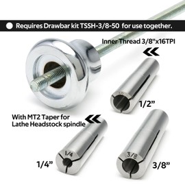 BMWOOD 3 Pcs Set Draw Bar Collet Chuck 1/2", 3/8", 1/4", MT2 Taper, with Inner Thread 3/8 "x16TPI for Woodturning Wood Lathe.