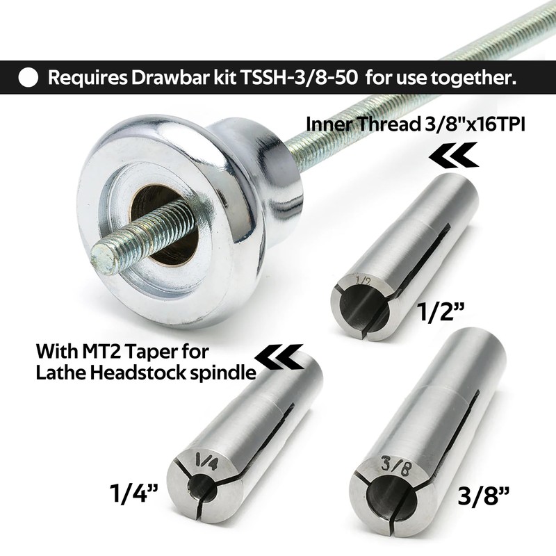 BMWOOD 3 Pcs Set Draw Bar Collet Chuck 1/2", 3/8",
