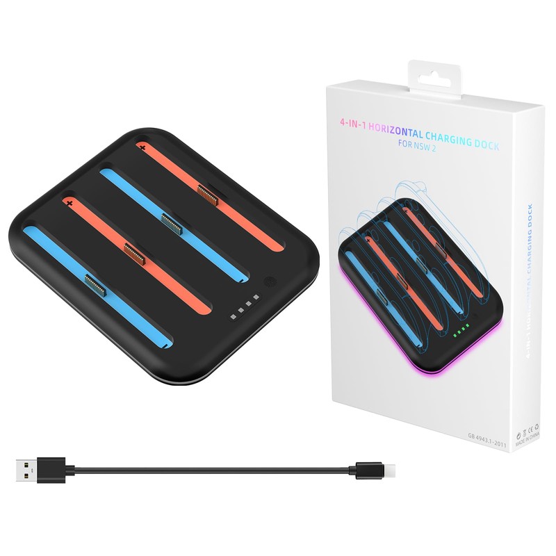 JDDWIN Switch 2 Controller Charging Dock, 4-in-1 Fast Charging Dock
