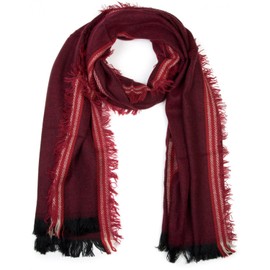 styleBREAKER broad XXL scarf, with short fringes all around, striped pattern and contrasting stripes, unisex 01018140, Colour:Claret-Red-Black