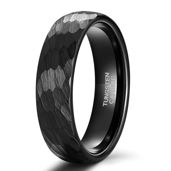 TRUMIUM 6mm Tungsten Rings for Men Women Hammered Engagement Promise