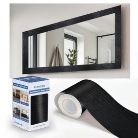 TIANLDD 27 FT Wood Grain Wallpaper Border, Removable Waterproof Mirror Border Peel and Stick,Bathroom Mirror Frame Border.（Black）