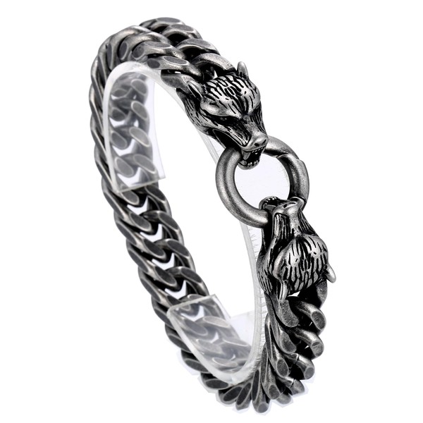 Azubpi Stainless Steel/Gold/Black Plated Viking Wolf Link Chain Bracelet For