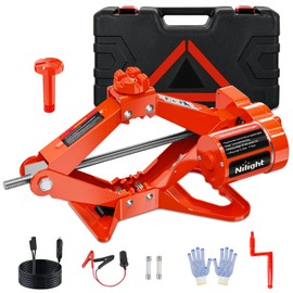 Nilight Electric Car Jack 3 Ton 6600LBS Floor Jack Kit Automatic 12V Electric Scissor Lift Jack Portable Repair Tool with Remote Control Double Jack Pads for Car Tire Change Replacement, Orange Red