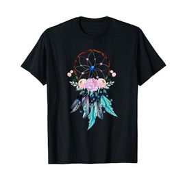 Watercolor Dream Catcher Boho Floral Native Indian Feathers T-Shirt