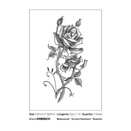 kobench Temporary Tattoos,Two Roses With Thorns - K106 Design,Waterproof,Easy-to-Apply,Long Lasting 1-2 Weeks, Plant-Based,Rose Tattoos