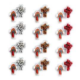 Rosarios de Madera Chico con Aroma (12 Pack) en Caja de Cruz Transparente Individual Recuerdos Bautizo Primera Comunión Confirmación Boda Paquete de 12 Piezas (1, Multicolor)