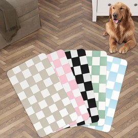 Checkered Dog Feeding Mat, Non-Slip Sole Absorbent Dog and Water Bowl mat, Stain Free Quick Drying Checkerboard pet placemat, Suitable for Dog, cat,Accessories 12" x19" （Beige Checkered）