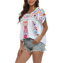 YZXDORWJ Women Mexican Embroidered Shirt (M, 633WG)