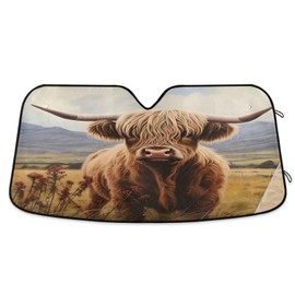 Car Windshield Sun Shade Highland Cattle Cow Foldable Car Front Windshield Sunshade Blocks UV Rays Sun Visor Sun Heat Protection for Car Truck SUV to Keep Your Vehicle Cool,Small