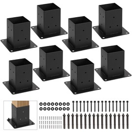 WIMART 4x4 Post Base, Inner Size 3.5"x3.5"Deck Post Base, Deck Post Base for Concrete, for Mailbox Support Wood Fence Post Anchort (Black - Set 8)