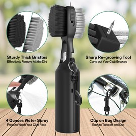 THIODOON Golf Club Cleaner Brush with 4 Oz Water Spray, Nylon and Steel Bristles, Retractable Golf Brush and Groove Cleaner with Clip for Golf Bag, Golf Accessories for Men and Best Golf Gifts