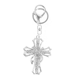 Fashion Yellow Pineapple Rhinestone Alloy Resin Women Car or Bag Keychain (silver cross)