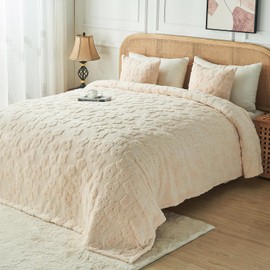 FY FIBER HOUSE Flower Throw Blanket Ultra Soft Blanket Fuzzy Twin Blanket for Bed Couch Sofa, 60"x80", Beige