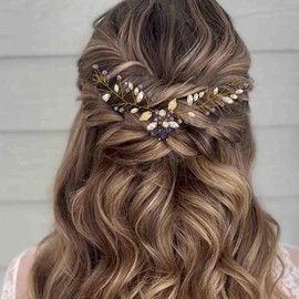 YBSHIN Bride Wedding Rhinestone Hair Vine Gold Leaf Hair Piece Crystal Headband Bridal Hair Accessories for Women and Girls