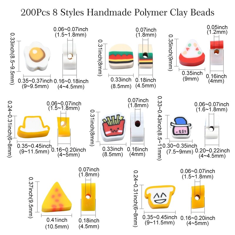Ipotkitt 200 Pcs 8 Styles Colourful Handmade Polymer Clay Food