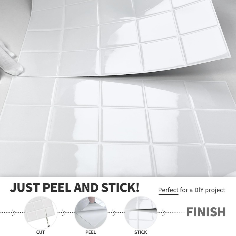 DEWOO Square White Peel and Stick Backsplash Tiles Self Adhesive
