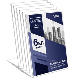 Dasher Products Dasher Products Acryl-Schildhalter, abgeschrägte Rückseite, 15 x 21,5 cm, Economy Portrait Werberahmen, perfekt für Zuhause, Büro, Geschäft, Restaurant (A5 - 6 Pack)