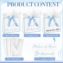 Silkfly 11 Pack Bridesmaid Gift Bags with Bow Ribbon Bachelorette Gift Bags with Tissue Paper for Bridesmaid Maid of Honor Matron of Honor Bridal Shower Bachelorette Party, 11.8x10x4'' (Light Blue)