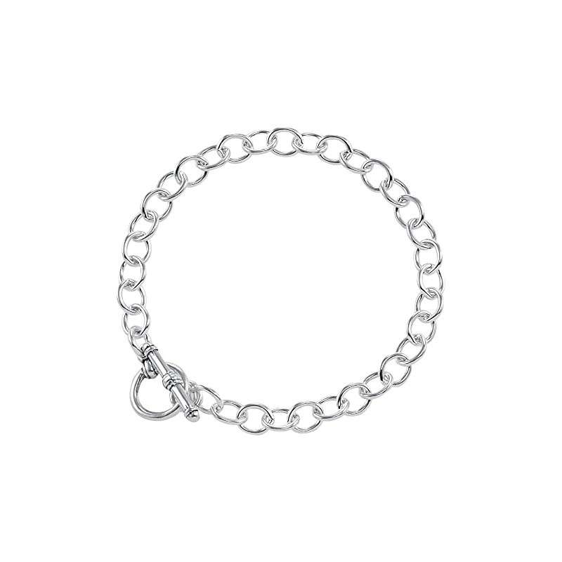 Sterling Silver Circle Toggle Charm Bracelet 7"