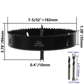 Rannb Hole Saw 7-5/32"/182mm Dia Hole Cutter Drill Bit Bi-Metal Hole Saw for Cutting in Woods Boards Thin Metal and Plastic