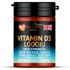 Vitamin D 1000iu, 1 Year Supply, 365 Easy-Swallow Vitamin D Tablets, Vegetarian Vitamin D3 Supplement for Men, Women, High Strength Immune Support Supplement
