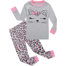 Dolphin&Fish Girls Pajamas Cat Little Kids Pjs 100% Cotton Toddler Clothes Children Sleepwear 2T Grey