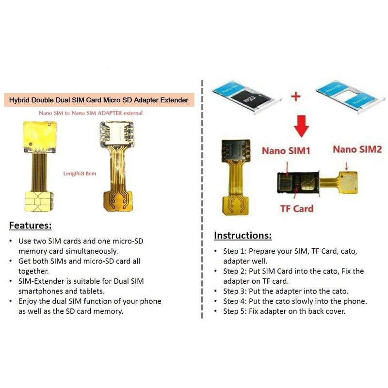 TECNOULAB 1pc Hybrid Dual SIM Card Adapter Micro SD Nano