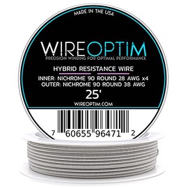 WIREOPTIM - 28 AWG Nichrome 90 4X Core - 38 AWG Nichrome 90 - Hybrid Resistance Wire - 25 Feet