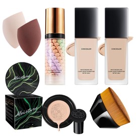 Shefave Full Coverage Foundation Makeup Sets for Women - 7 Pcs All In One Makeup Kit Makeup Starter Kit - Foundation Full Coverage|Mushroom Head Air Cushion CC Cream|Face Primer|Makeup Brush & Sponge