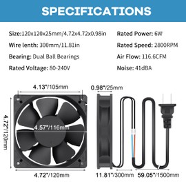 GDSTIME EC Cooling Fan 12025 120 x 25mm 120mm AC 110V 115V 120V 220V 240V Axial Fan Ball Bearing DIY