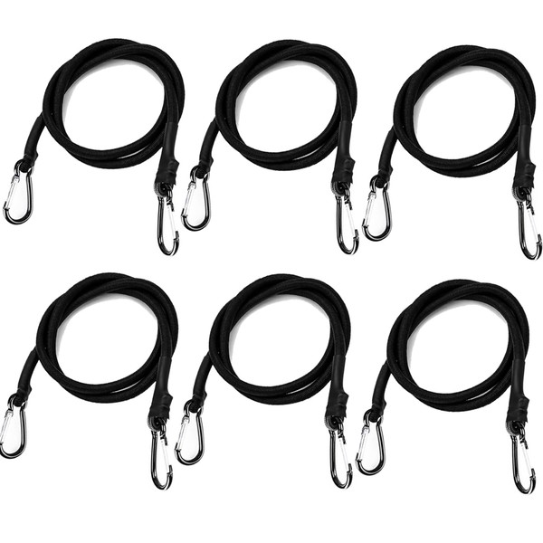 Sakurahana Direct Mail, Bungee Cord, Diameter 0.3 inches (8 mm) x Length 23.6 inches (60 cm), Set of 6, Shock Cord, Includes Carabiners on Both Ends and Hooks, Elastic Band, Elastic Rope, For Cargo Tightening, For Bikes, Bicycle Racks, Durable (23.6 inch