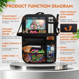 HCTCPALS Car Storage Organizer, Car Backseat Organizer for Kids Durable Waterproof Oxford Fabric with Touchable Tablet Holder for Snacks Toys, Car Travel Accessories