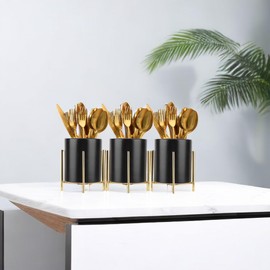 SIEBOLD Black Ceramic Utensil Holder with Metal Frame - Chic & Modern Kitchen Cooking Holder