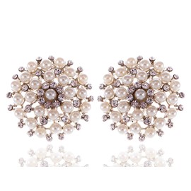 Alilang Womens Crystal Floral Flower Wreath Shield Faux Pearl Stud Earrings