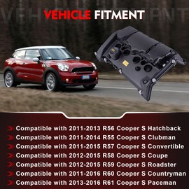 11127646552 Engine Valve Cover Kit with Gasket and Bolts Fit for Mini Cooper S Hatchback Clubman Convertible Coupe Roadster Countryman Paceman R56 R57 R58 R59 R60 R61 Replace 11127603390 V758239780