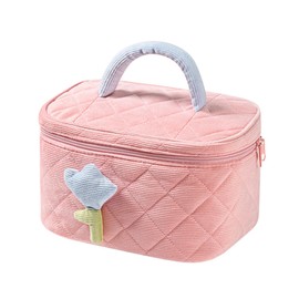KASESSS Floral Makeup Bag, Make Up Bag Cotton, Pink Toiletry Bag with Handle, Portable Cosmetic Bags, Stylish Makeup Pouch, Large Make Up Bags for Women, Aesthetic Wash Bags for Women and Girls Travel