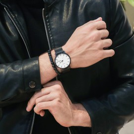 Burei Men’s Watches, Ultra Thin, Black, Minimalist Quartz with Date Display, White