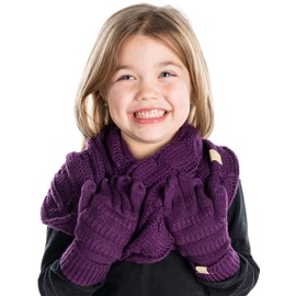 Funky Junque Kids Texting Gloves & Scarf Bundle: Dark Purple
