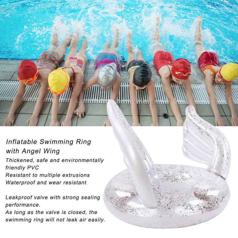 Inflatable Swimming Ring Sequin Swim Angel Wing Shiny Floating Tube