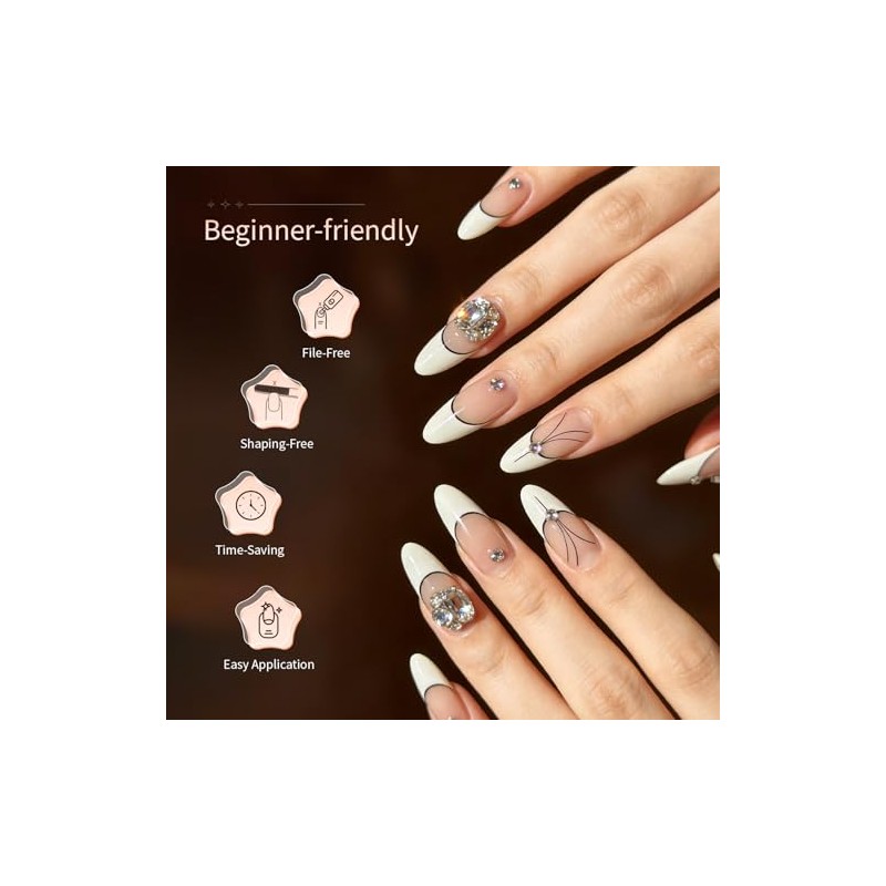 JODSONE Puntas de uñas almendradas 224 piezas Puntas de uñas